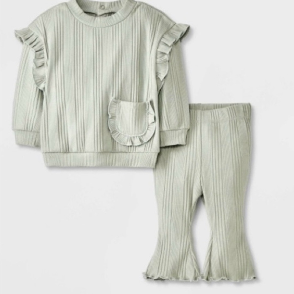 Grayson Mini Baby Girls' Mint Ruffle Pullover Set - Green Size 0-3 months New
